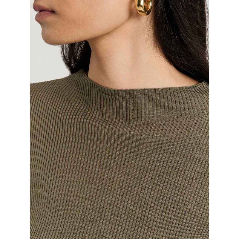 Veronika Maine Cotton Silk Blend Funnel Neck Ribbed Knit Top image number 6